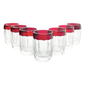 Waterford “Simply Red” 7 Crystal Double Old Fashioned Tumbler Glasses 4.25” 12oz